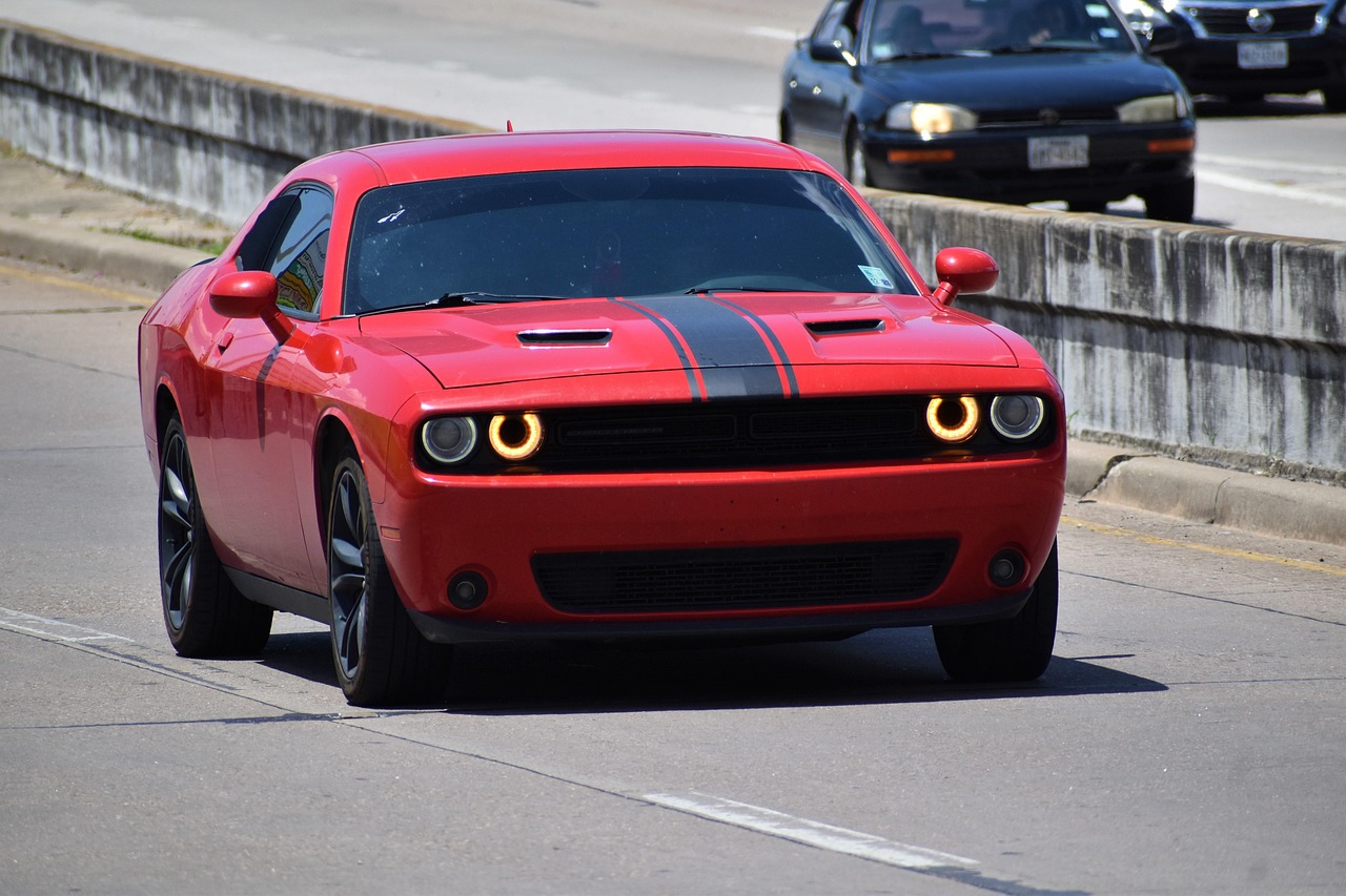 dodge challenger, car, vehicle, auto, automobile, automotive, dodge charger, red car, sports cars, traffic, glow, tinted, highway, interstate, houston texas, car wallpapers, popular car