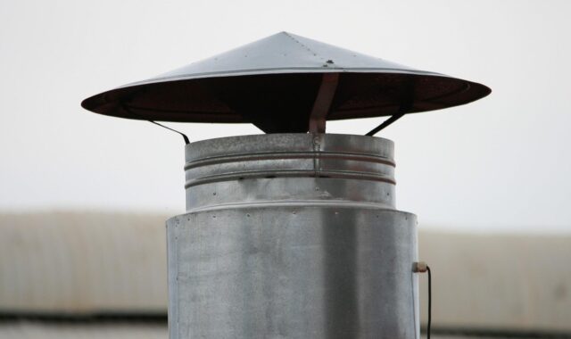 chimney, metal, shiny, cylindrical, roof, energy, industrial, power, construction, production, technology, chemical, gas, pollution, smoke, environment, tower, fuel, distillation, equipment, supply, smokestack, toxic, heavy