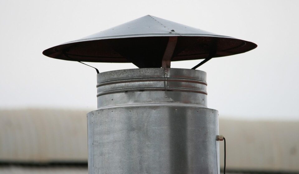 chimney, metal, shiny, cylindrical, roof, energy, industrial, power, construction, production, technology, chemical, gas, pollution, smoke, environment, tower, fuel, distillation, equipment, supply, smokestack, toxic, heavy