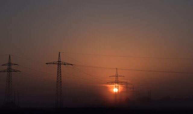 sunrise, energy, sun, sun and energy, electricity pylons, solar power, energy transition, fog, power line, electricity, morning sky, nature, environmentally friendly