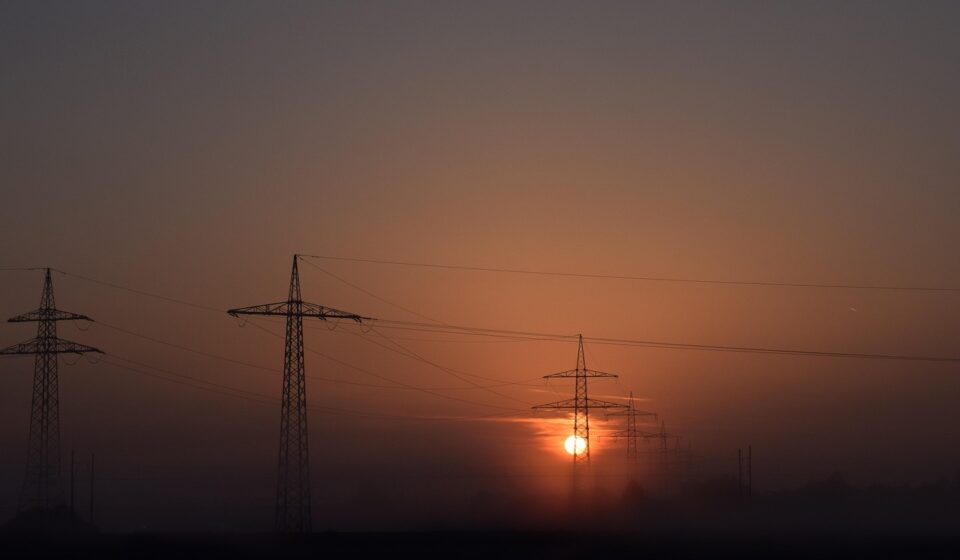 sunrise, energy, sun, sun and energy, electricity pylons, solar power, energy transition, fog, power line, electricity, morning sky, nature, environmentally friendly
